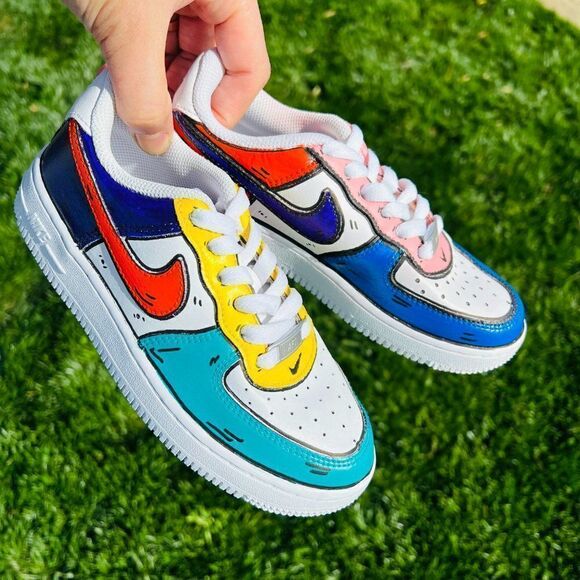 Nike Shoes - NIKE Air Force 1 Unisex Custom Color Block Pop Art Cartoon Sneakers NWB
